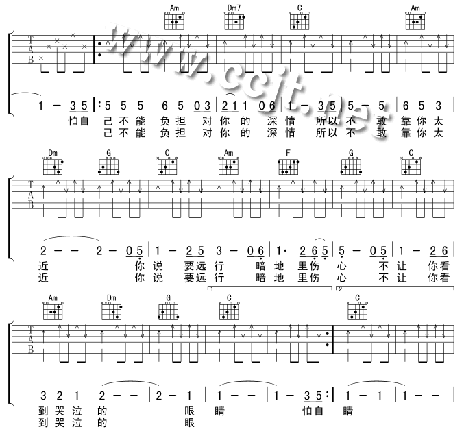 其实你不懂我的心|吉他谱|图片谱|高清|童安格