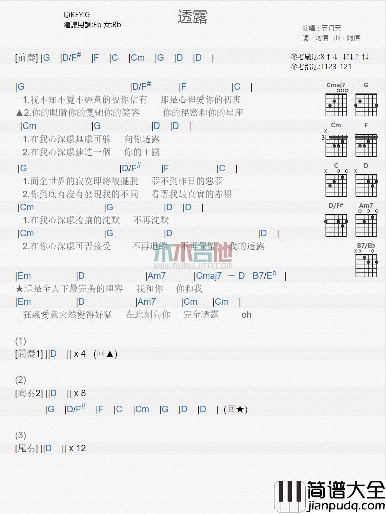 五月天_透露_吉他谱_Guitar_Music_Score