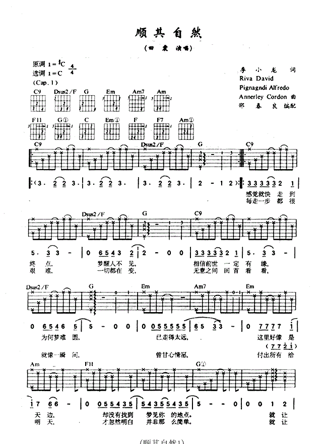 顺其自然_田震_图片谱标准版_吉他谱_黄小琥_吉他图片谱_高清