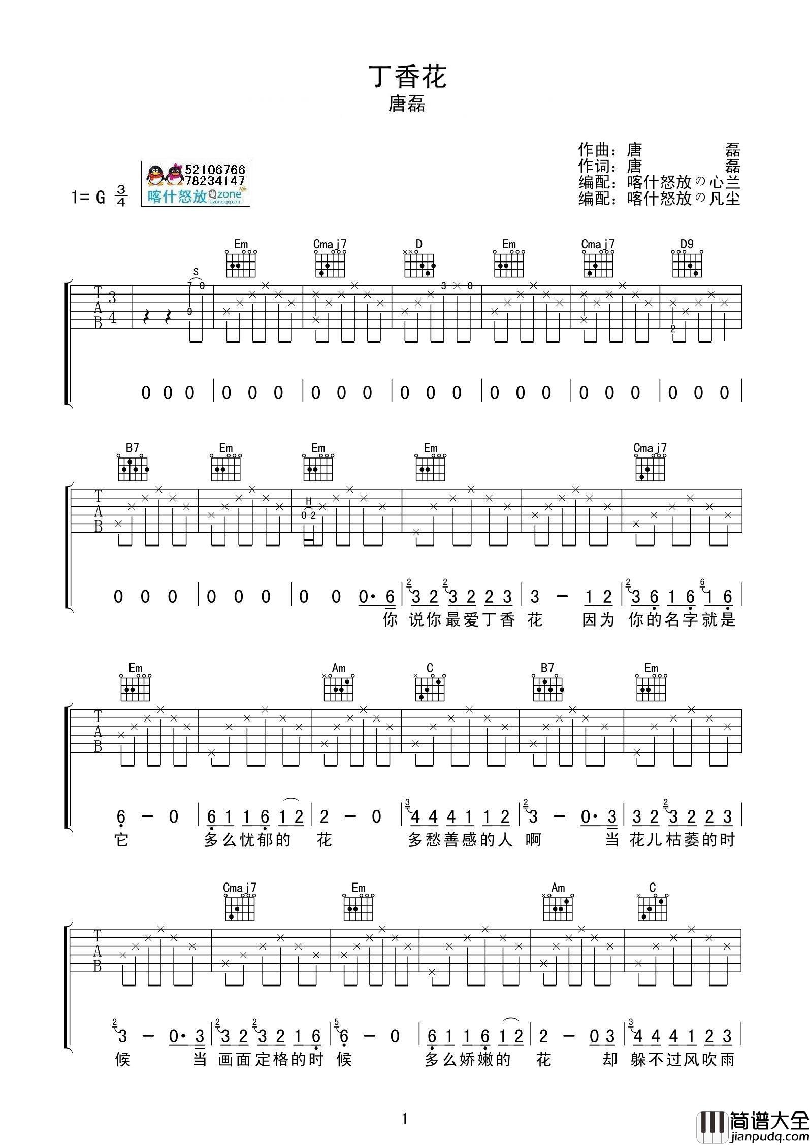 唐磊_丁香花_完美间奏__吉他谱_Guitar_Music_Score