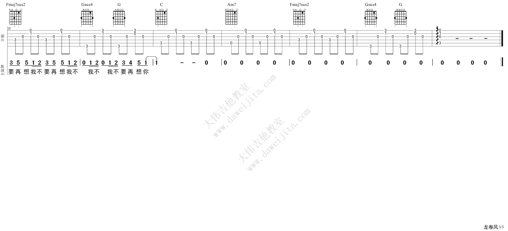 周杰伦_龙卷风_吉他谱(C调)_Guitar_Music_Score