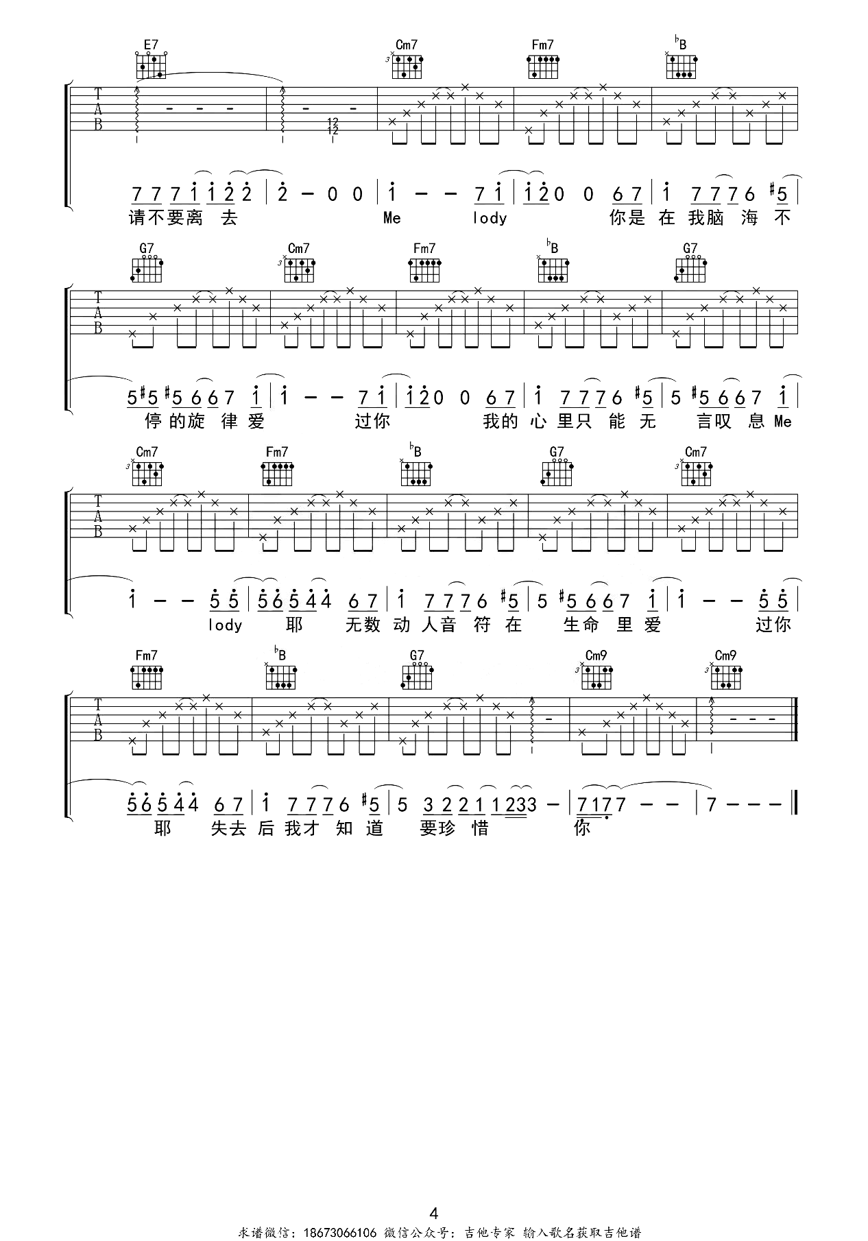 Melody吉他谱_陶喆_C调原版_完整弹唱六线谱