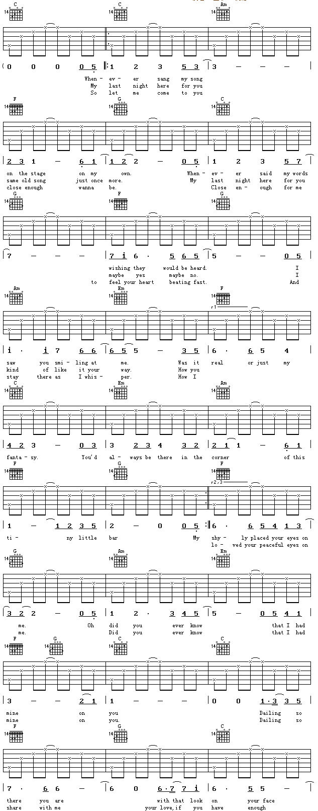 eyes_one_me_|认证谱|吉他谱|图片谱|高清|王菲