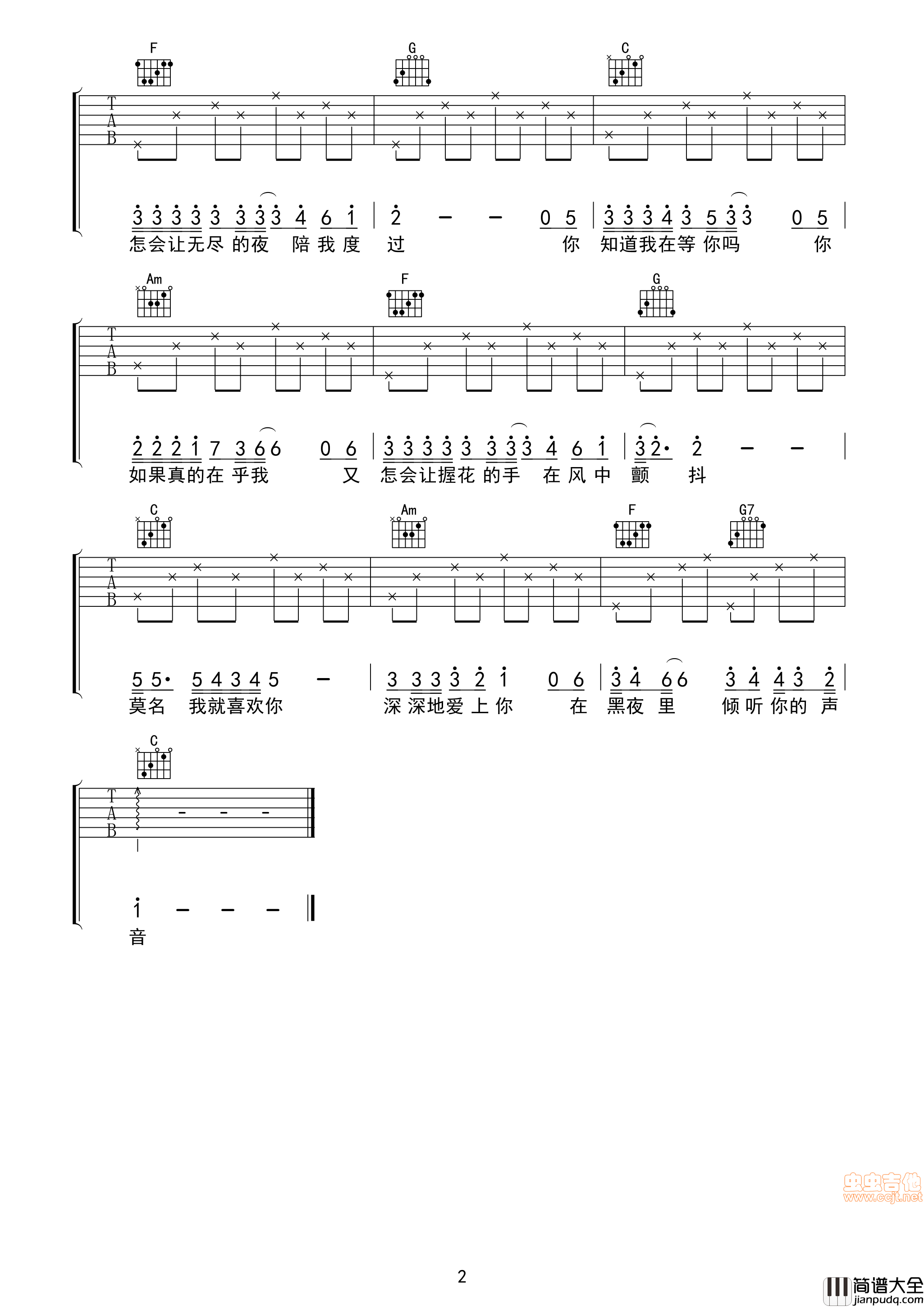 _你知道我在等你吗__高清吉他谱_送给初学者|吉他谱|图片谱|高清|张洪量