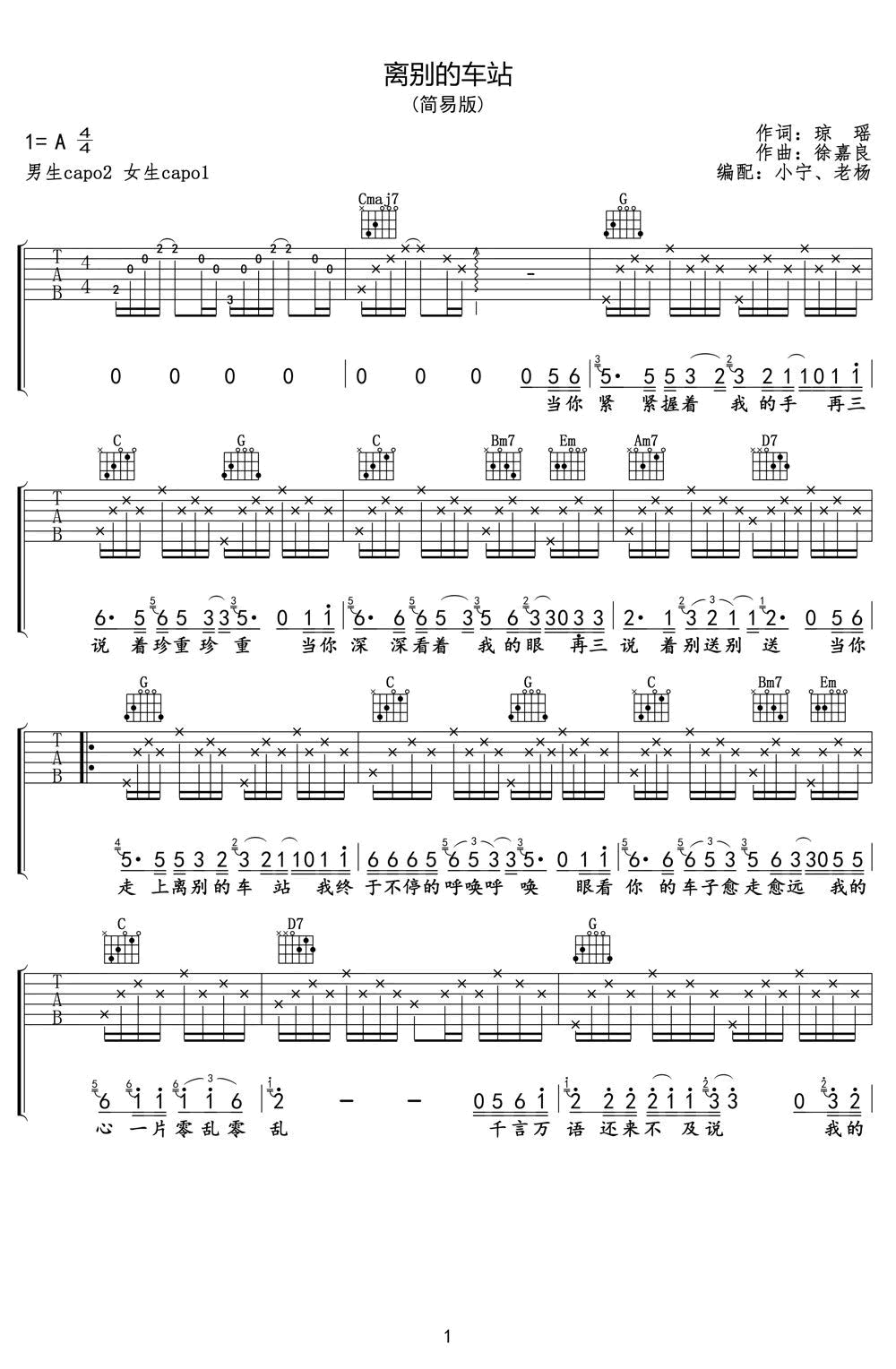 离别的车站吉他谱_赵薇/好妹妹乐队_弹唱谱简单版