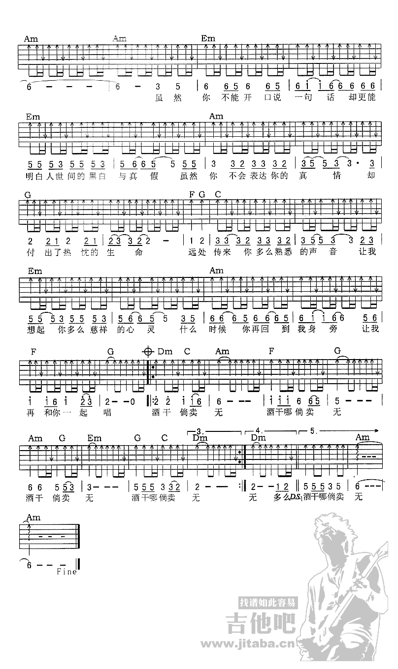 酒干倘卖无吉他谱_苏芮_搭错车_主题曲_吉他弹唱谱