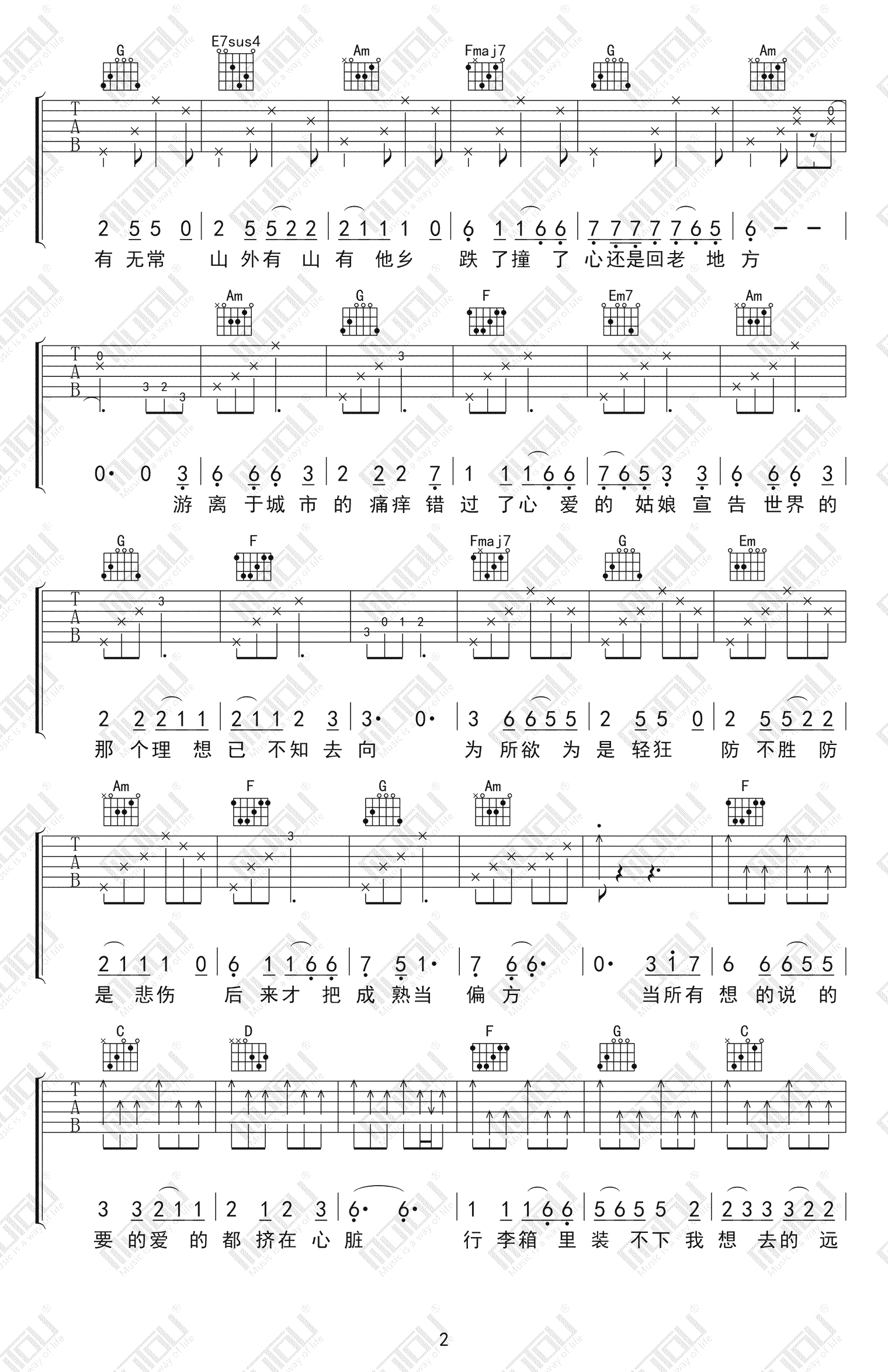 牧马城市吉他谱_毛不易_吉他图片谱_高清