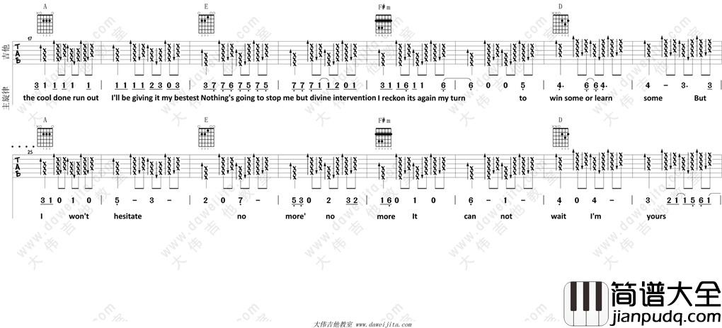 Jason,Mraz_Im_Yours_吉他谱(A调)_Guitar_Music_Score