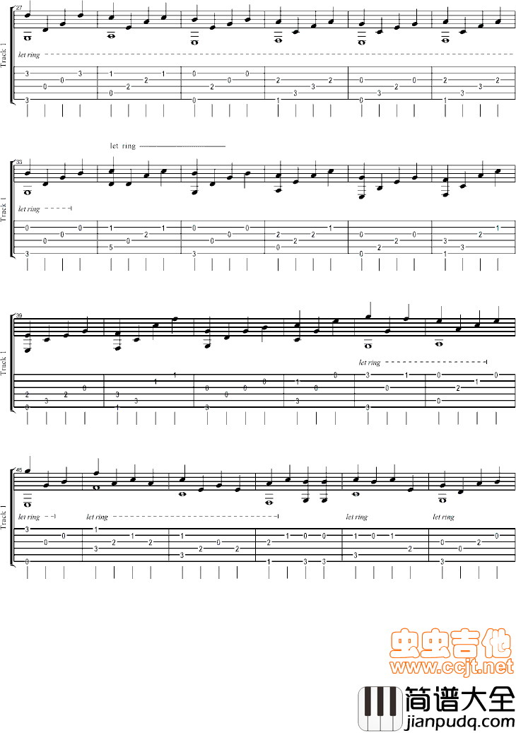 卡农吉他版C调自编|吉他谱|图片谱|高清|帕赫贝尔|Pachelbel