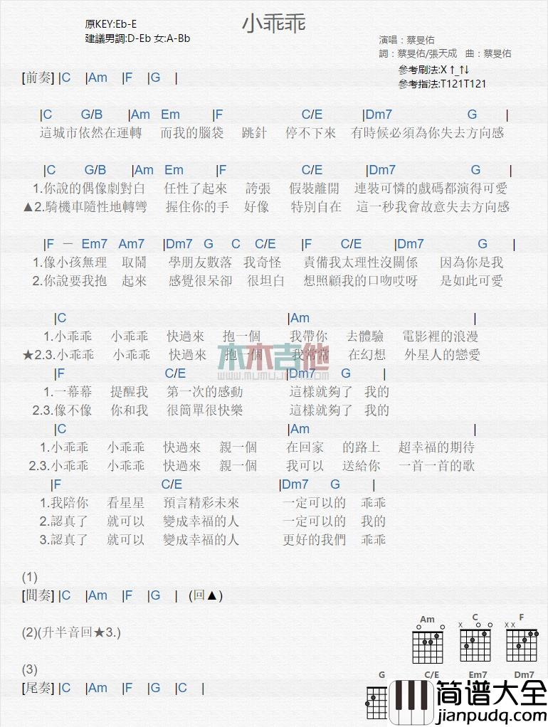 蔡旻佑_小乖乖_吉他谱_Guitar_Music_Score