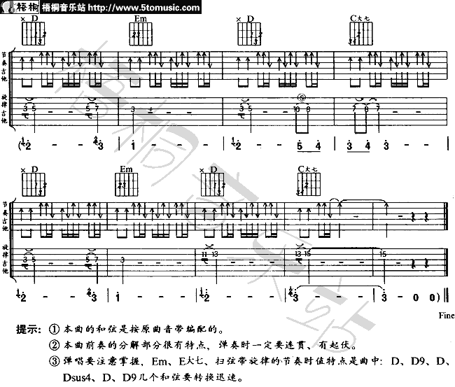 刘传版|故乡|吉他谱|图片谱|高清|许巍