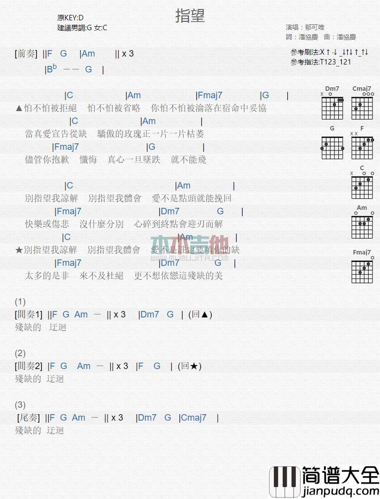 郁可唯_指望_吉他谱_Guitar_Music_Score