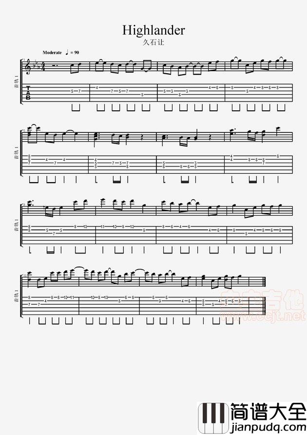 Highlander_久石让_待更新|吉他谱|图片谱|高清|久石让