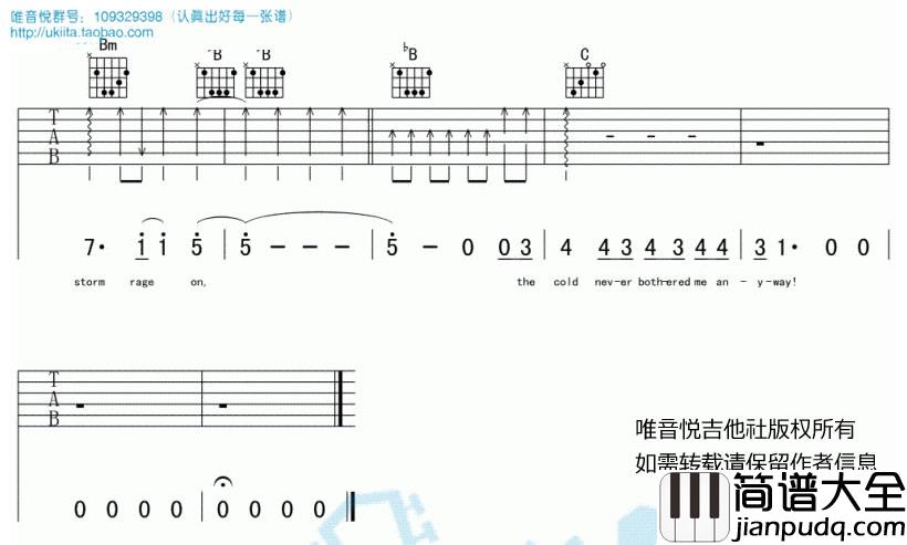 let_it_go吉他谱_随它吧吉他谱_完整图片谱