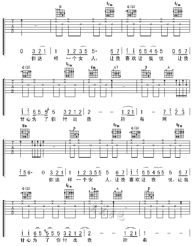 让我欢喜让我忧|吉他谱|图片谱|高清|周华建