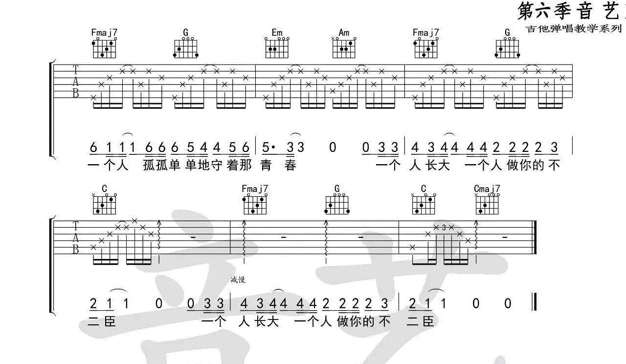 不二臣_徐秉龙_C调六线谱完整版_吉他谱_苏羽晟_吉他图片谱_高清