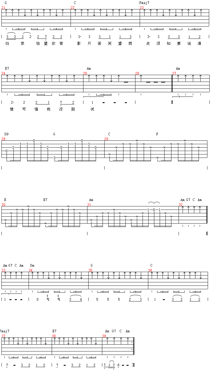 冷雨夜|吉他谱|图片谱|高清|BEYOND