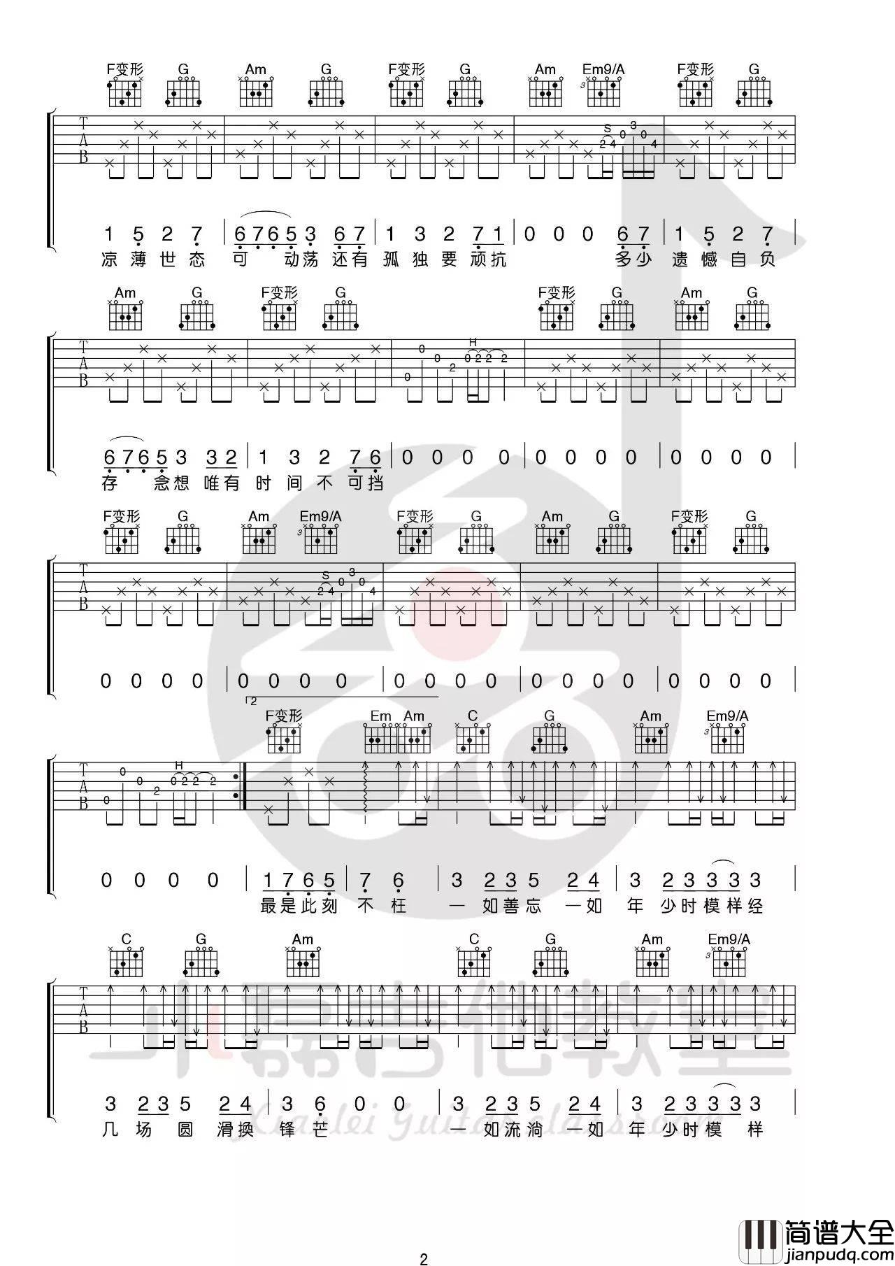 一如年少模样吉他谱_陈鸿宇_C调指法吉他谱附教学