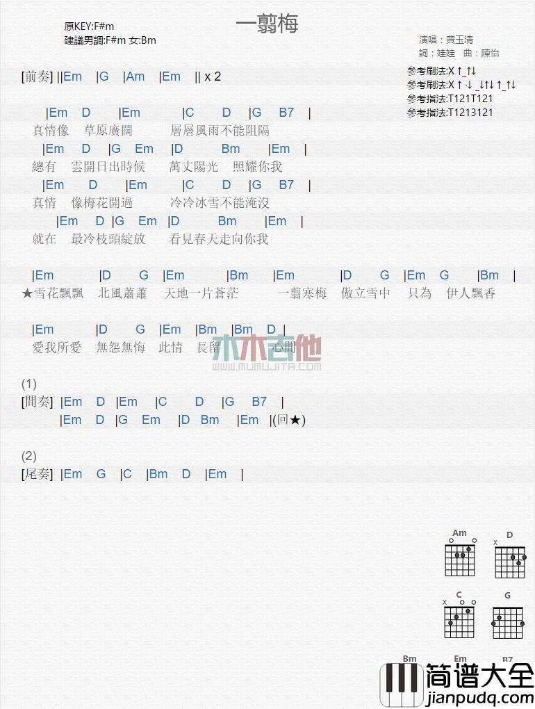 费玉清_一剪梅_吉他谱_Guitar_Music_Score