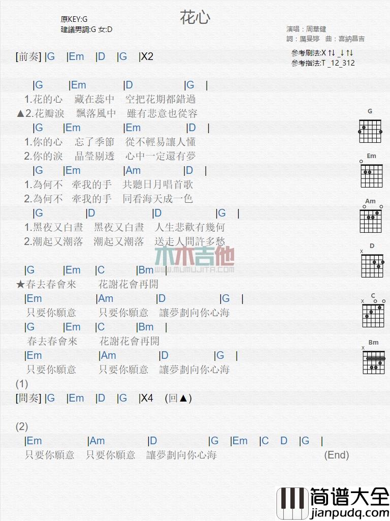 周华健_花心_吉他谱_Guitar_Music_Score