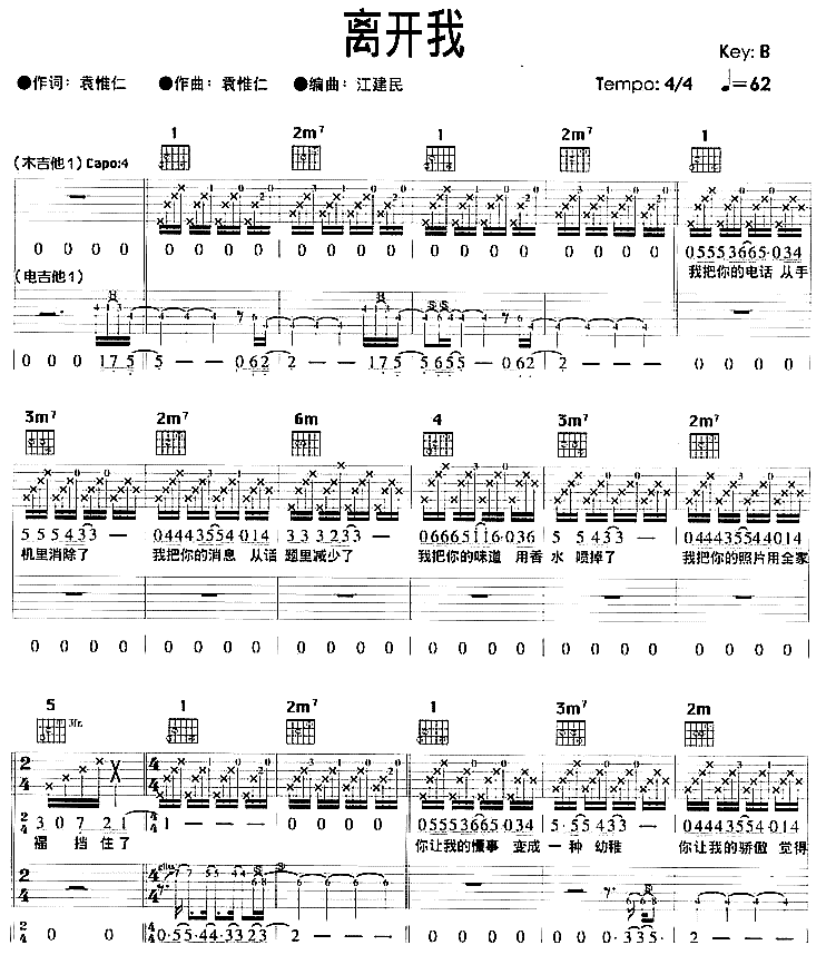 离开我|吉他谱|图片谱|高清|陶晶莹