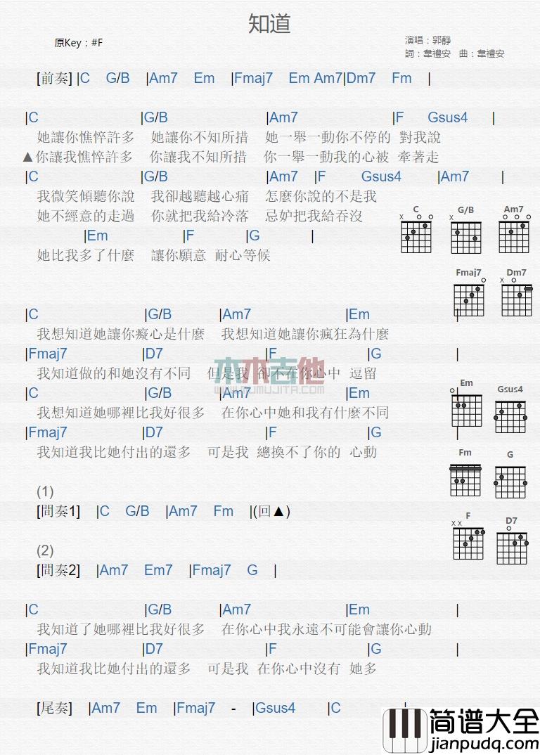 郭静_知道_吉他谱_Guitar_Music_Score