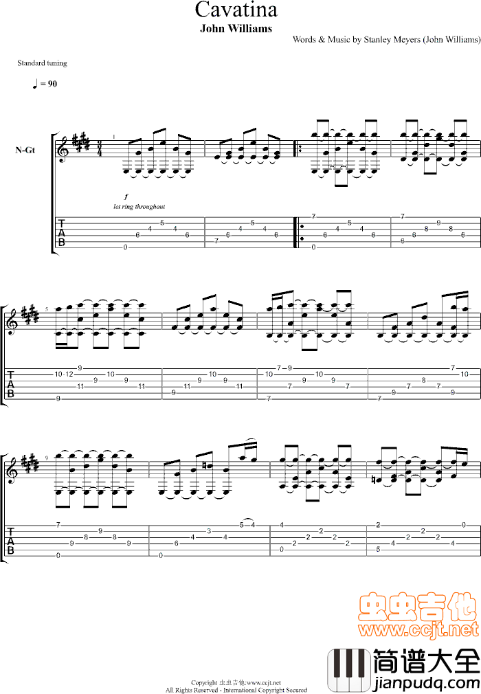 卡伐蒂娜|cavatina|吉他谱|图片谱|高清|约翰·威廉姆斯|John_Williams