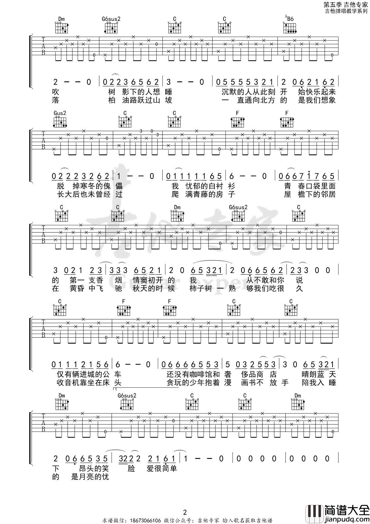 少年锦时吉他谱_赵雷_C调编配版吉他六线谱