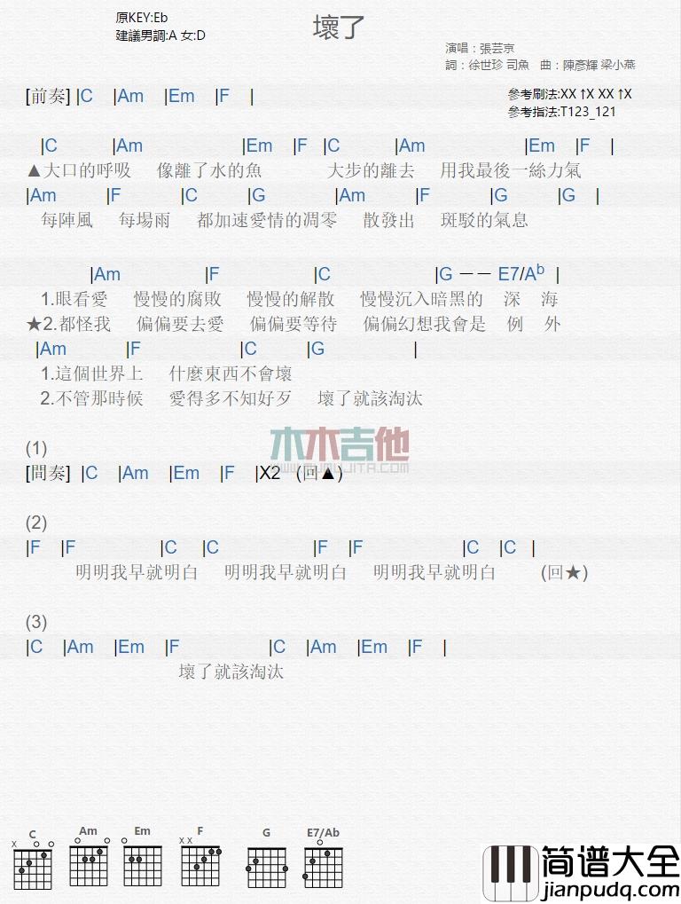 张芸京_坏了_吉他谱_Guitar_Music_Score
