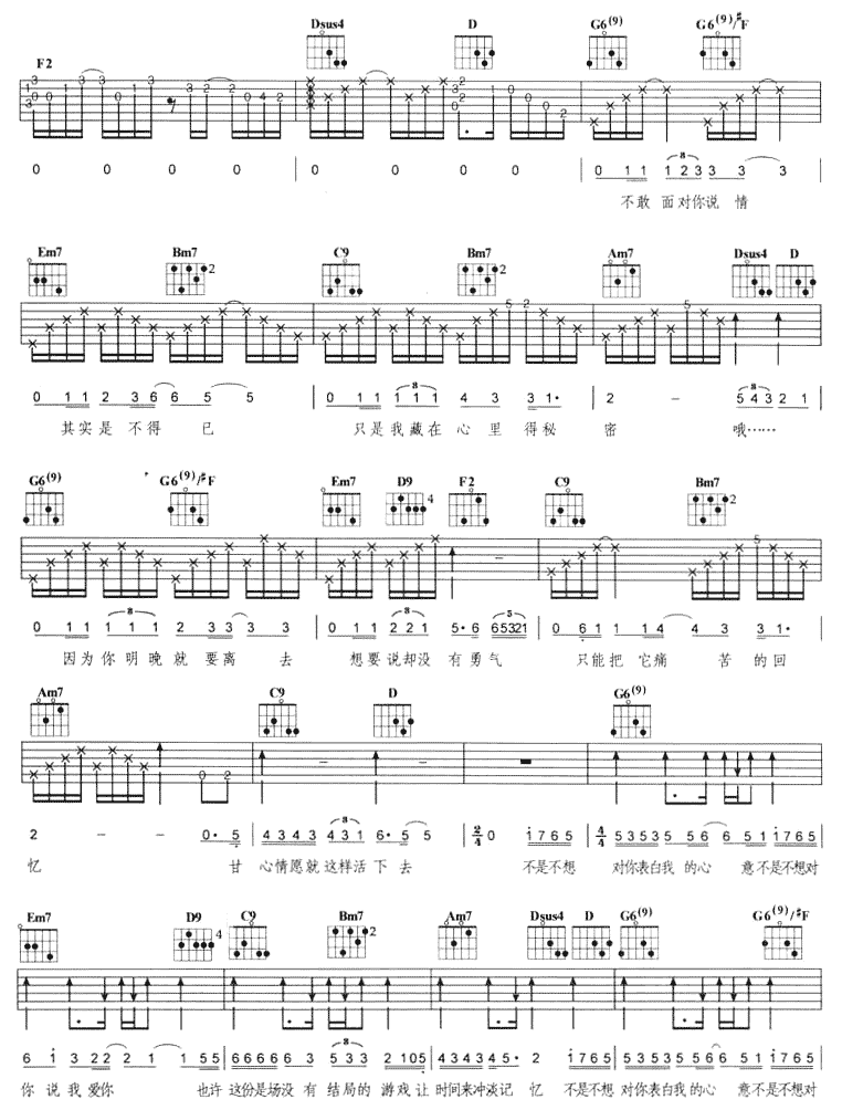 不是不想|吉他谱|图片谱|高清|胡彦斌