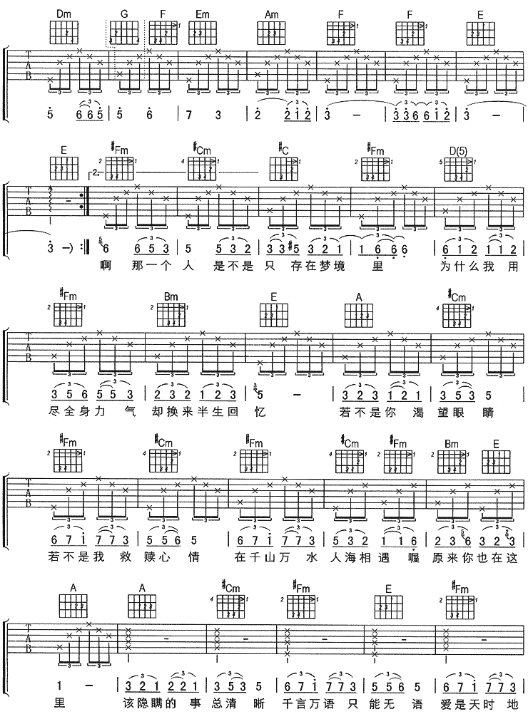 原来你也在这里|吉他谱|图片谱|高清|刘若英