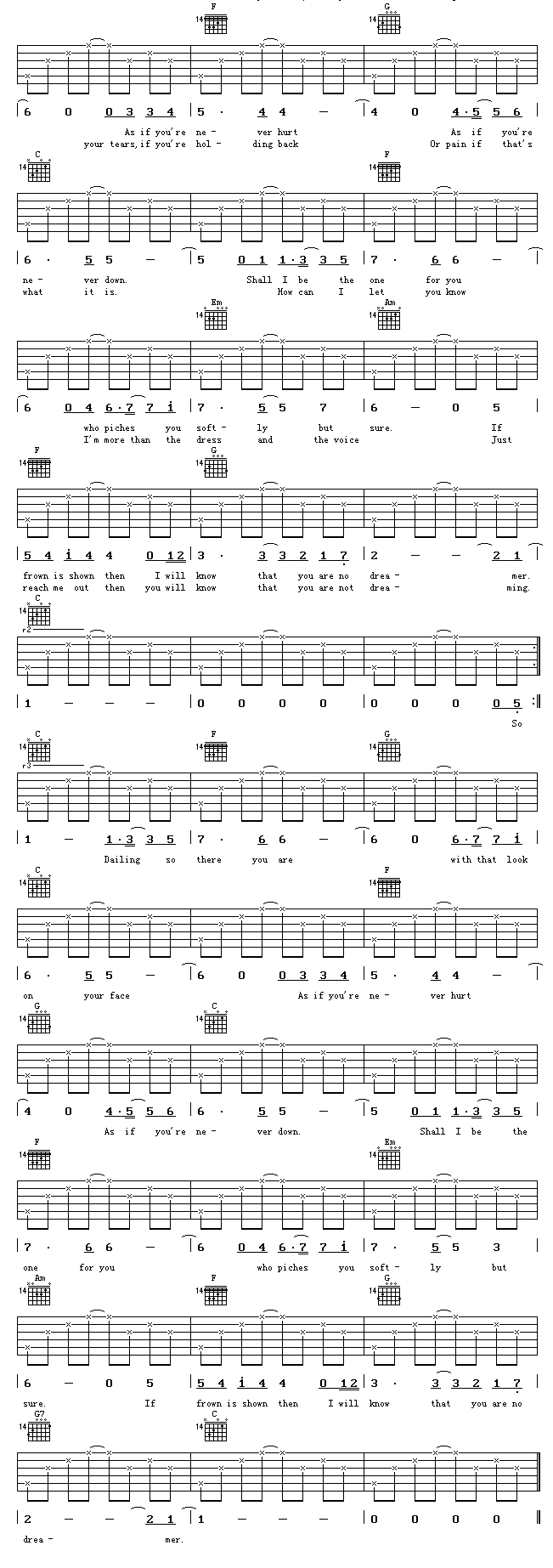 eyes_one_me_|认证谱|吉他谱|图片谱|高清|王菲