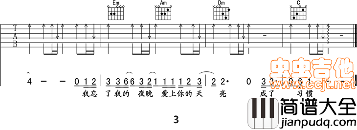 _习惯_高清吉他谱|吉他谱|图片谱|高清|李慧珍