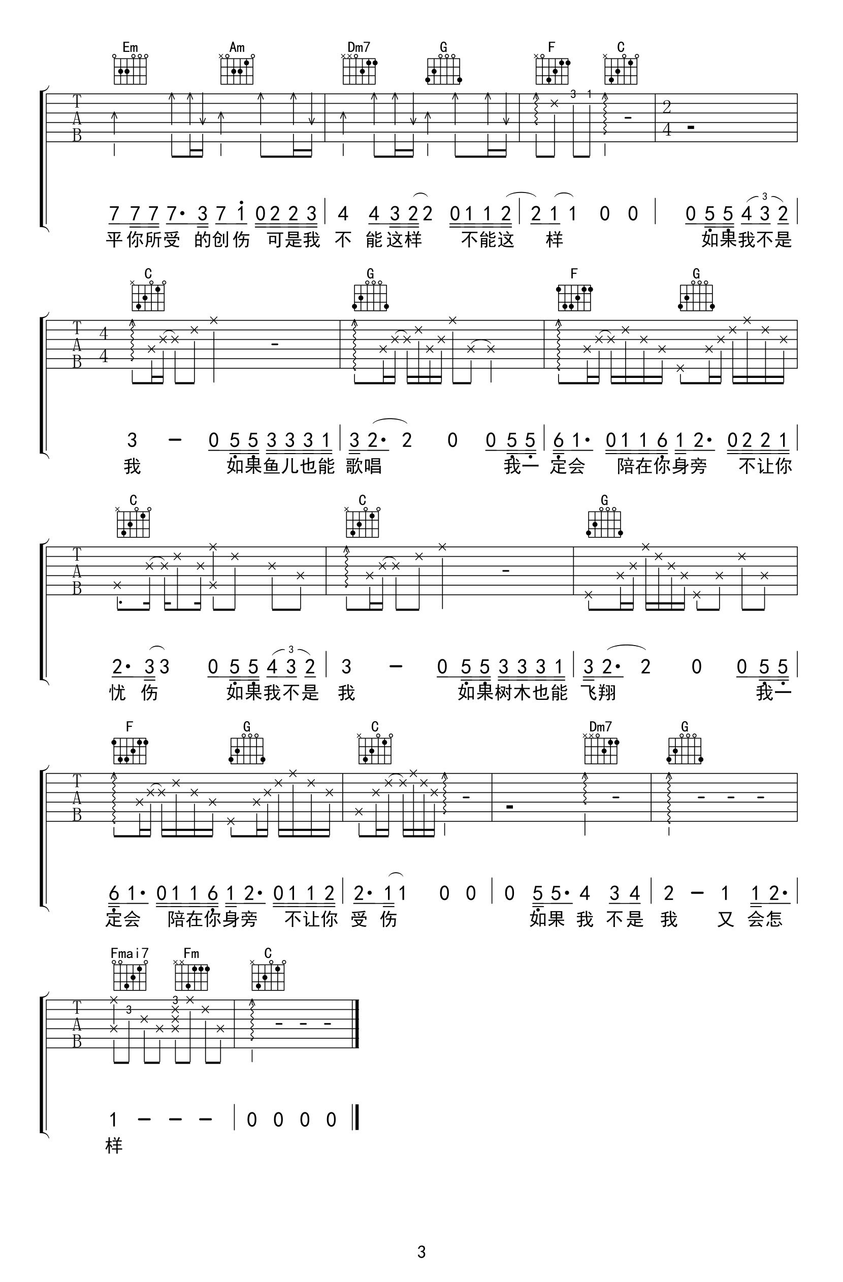 _如果我不是我_吉他谱