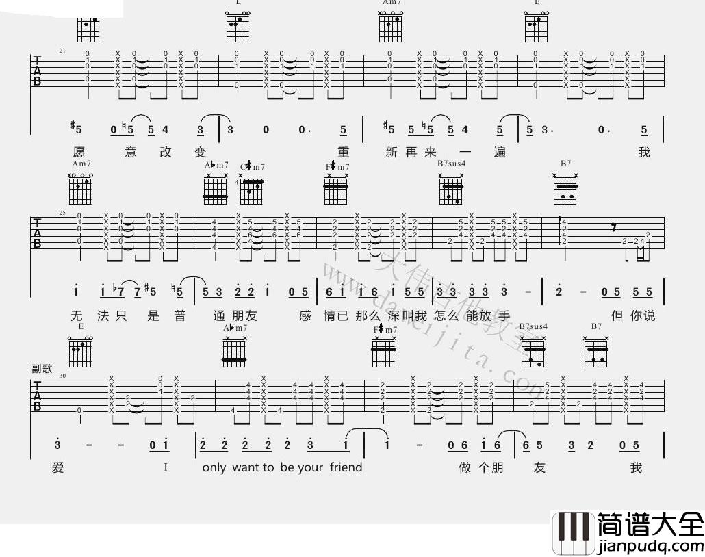 普通朋友吉他谱_陶喆_六线谱(图片谱)完整版