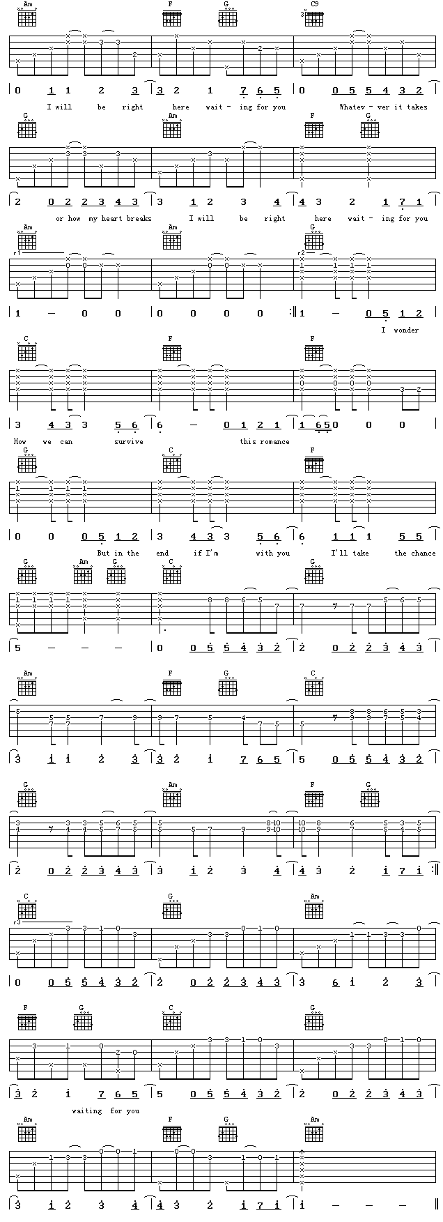 Right_Here_Wait_For_You|吉他谱|图片谱|高清|欧美经典