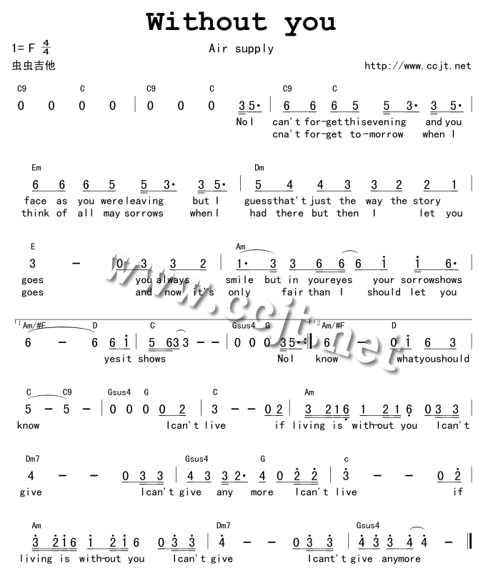 Without_you|吉他谱|图片谱|高清|欧美经典