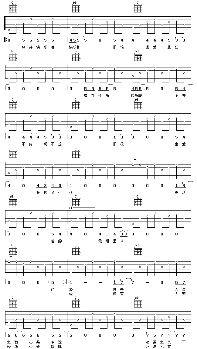 痛并快东者|吉他谱|图片谱|高清|齐秦