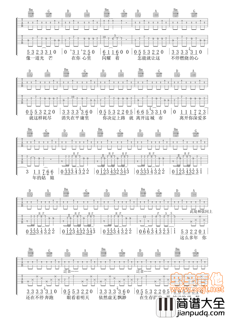 双吉他完整版_那一年_|吉他谱|图片谱|高清|许巍
