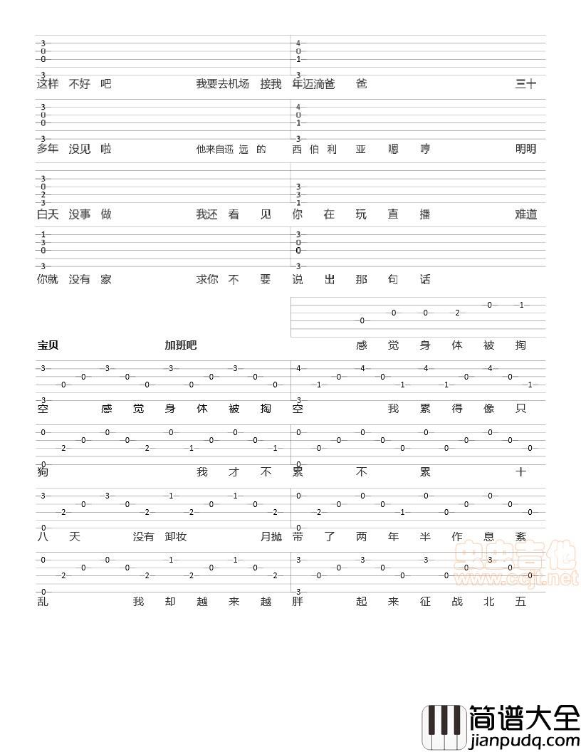 感觉身体被掏空|吉他谱|图片谱|高清|上海彩虹乐团