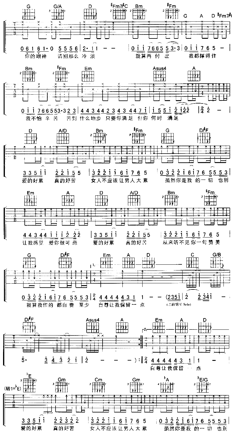 女人不该让男人太累|吉他谱|图片谱|高清|陈小春