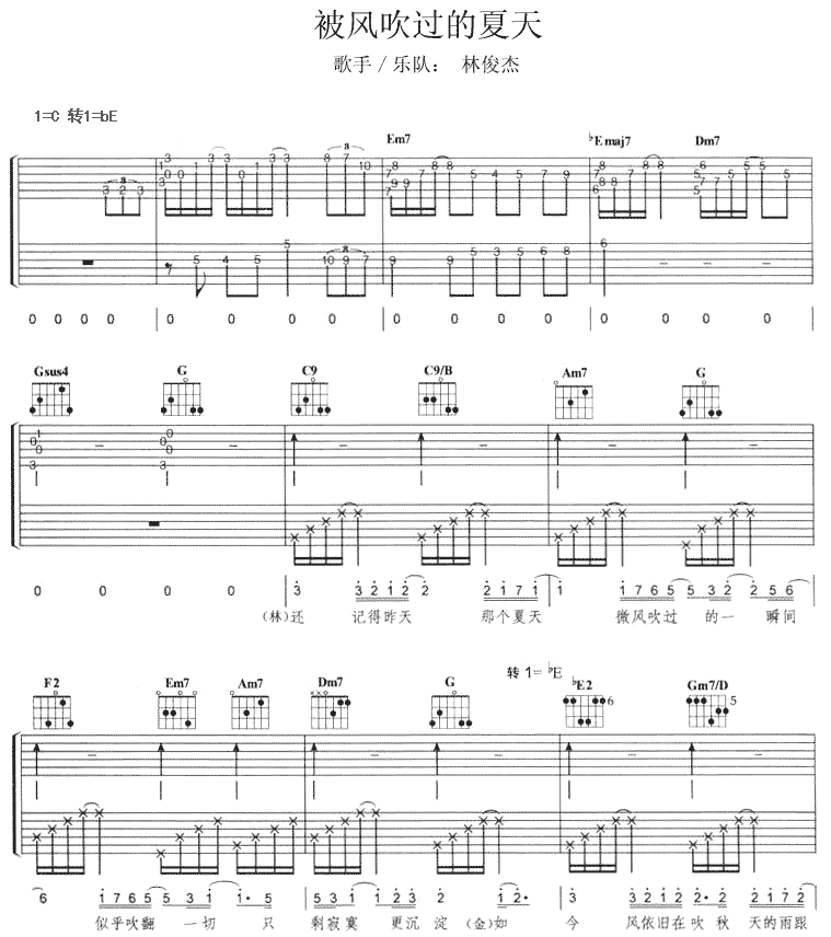 被风吹过的夏天|吉他谱|图片谱|高清|林俊杰
