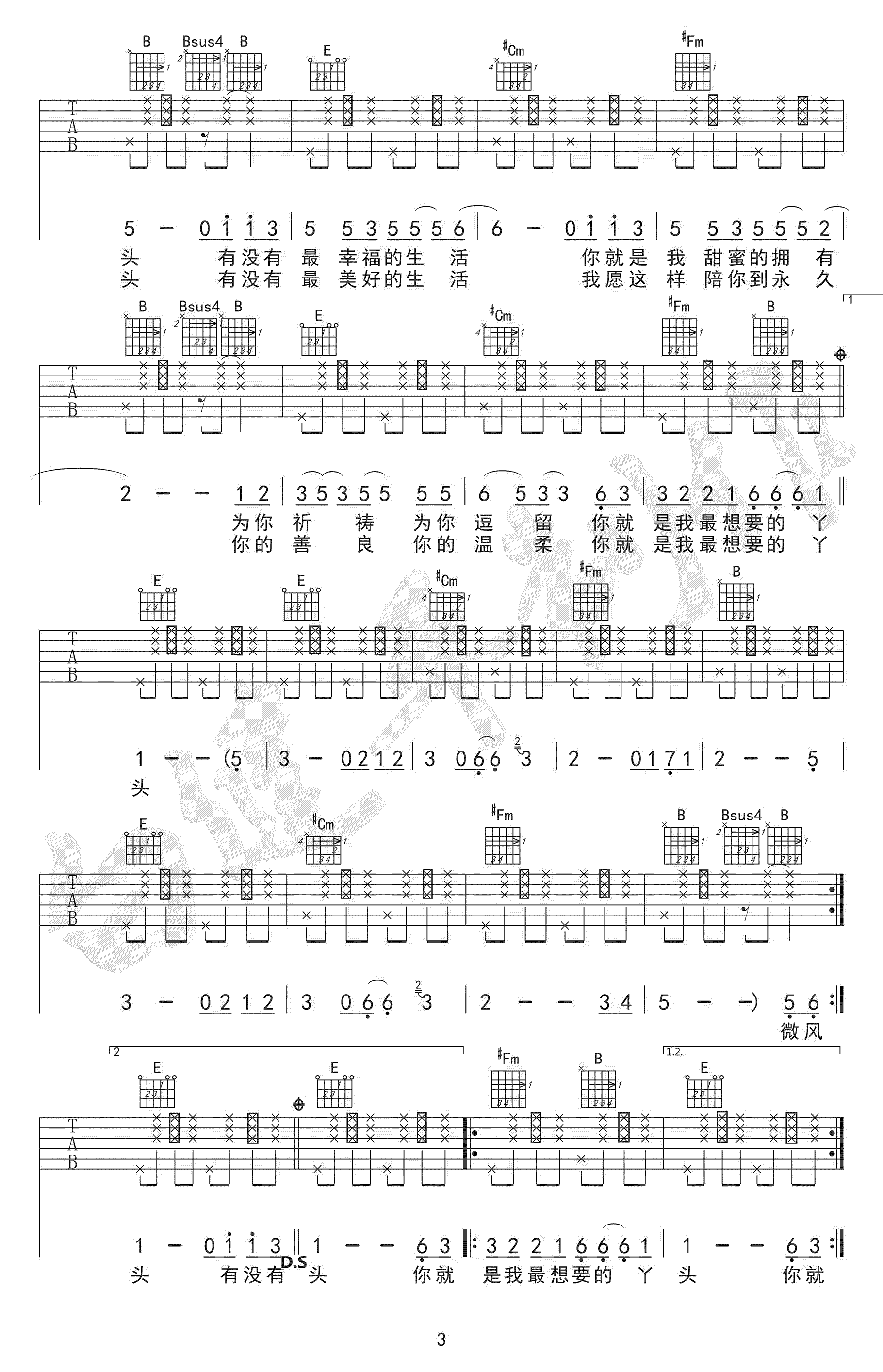 你就是我最想要的丫头吉他谱_赵照_E调版弹唱六线谱