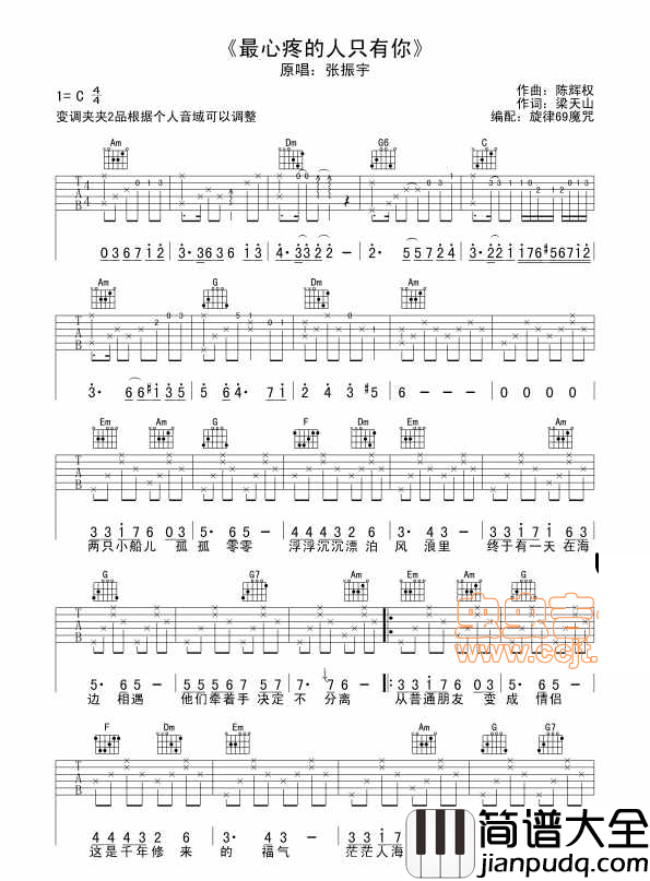 最心疼的人只有你_张振宇_图片谱完整版_吉他谱_张振宇_吉他图片谱_高清