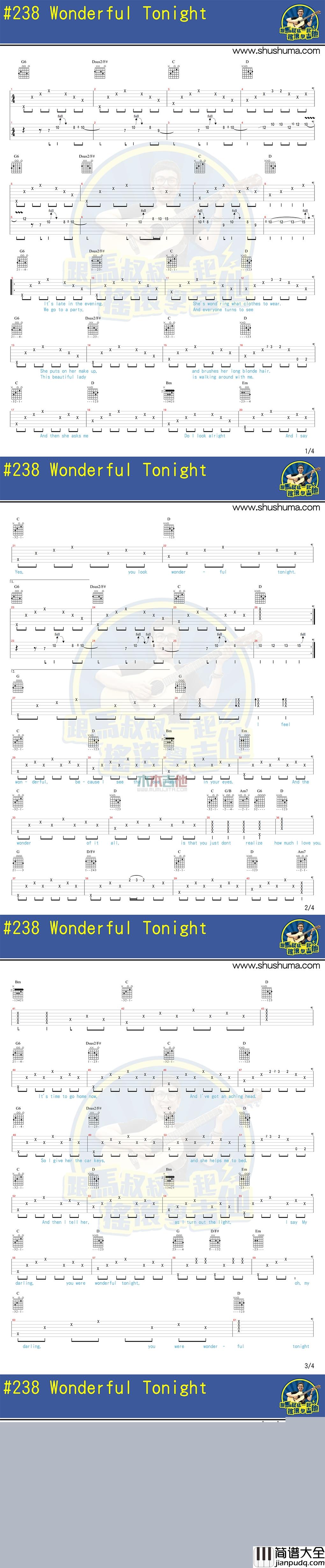 Eric,Clapton_Wonderful_Tonight_吉他谱_Guitar_Music_Score