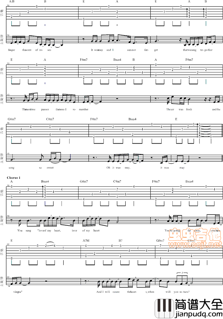 It_Was_May_(金士顿2013年度广告主题曲)|吉他谱|图片谱|高清|综艺