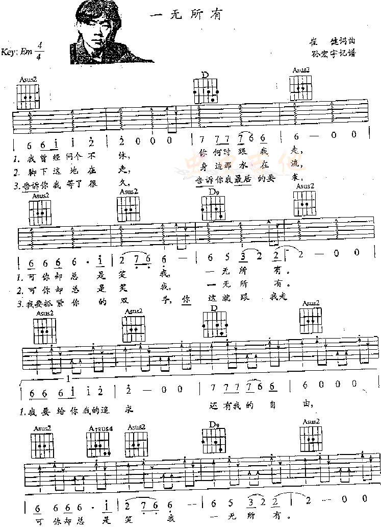 一无所有|认证谱|吉他谱|图片谱|高清|崔健