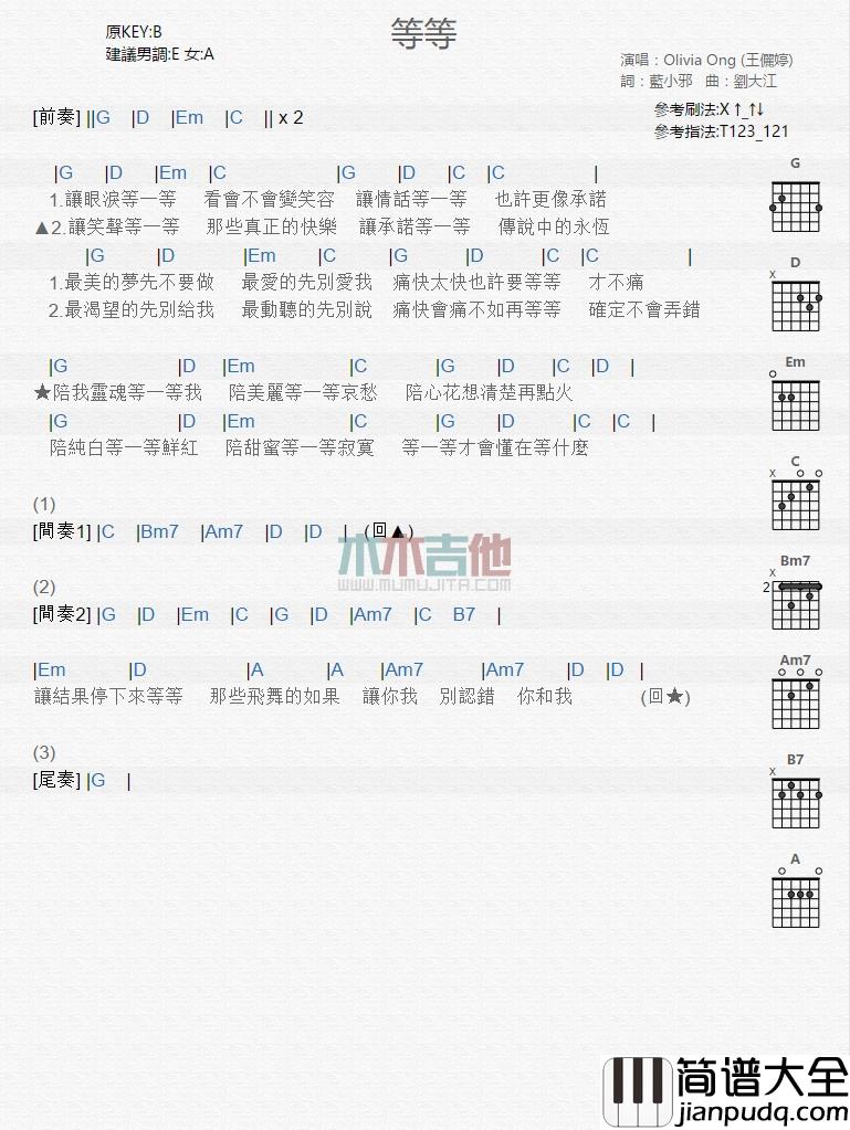 Olivia,Ong_等等_吉他谱_Guitar_Music_Score