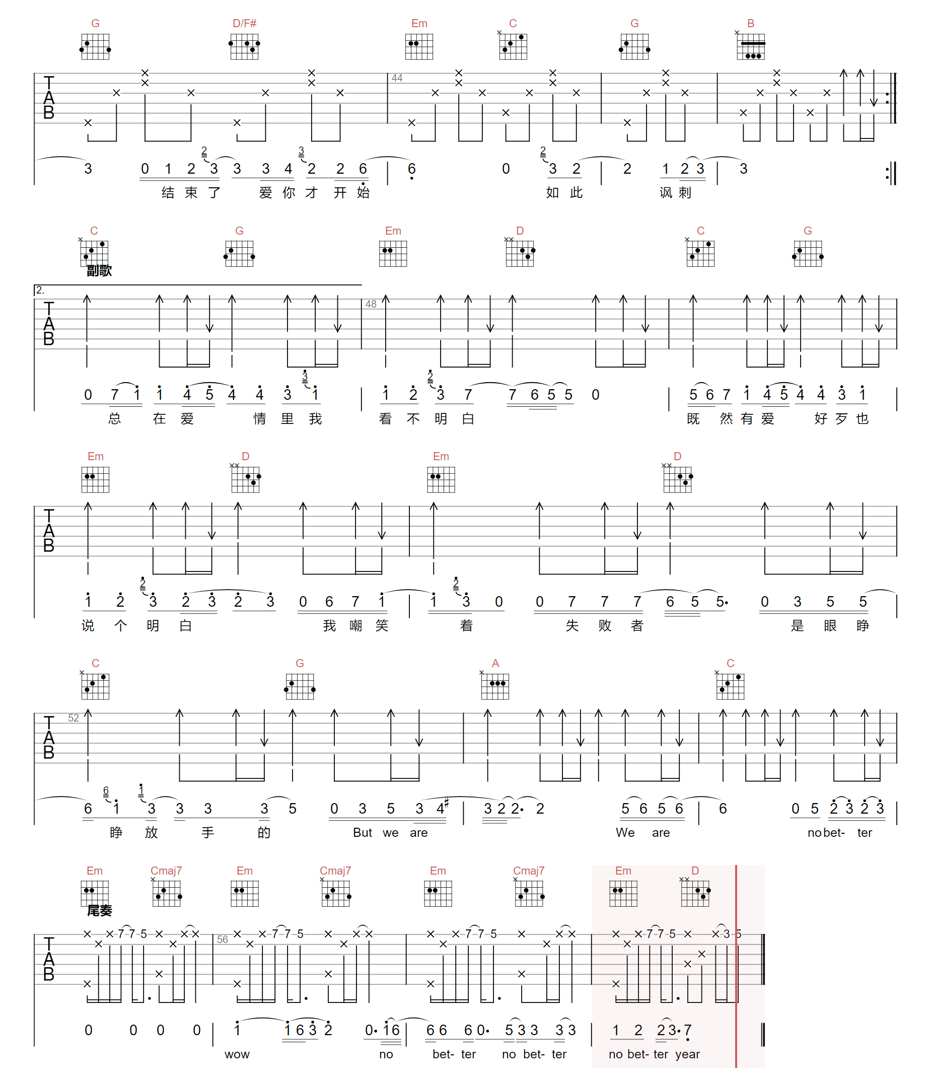 失语者吉他谱_蔡健雅_G调原版编配