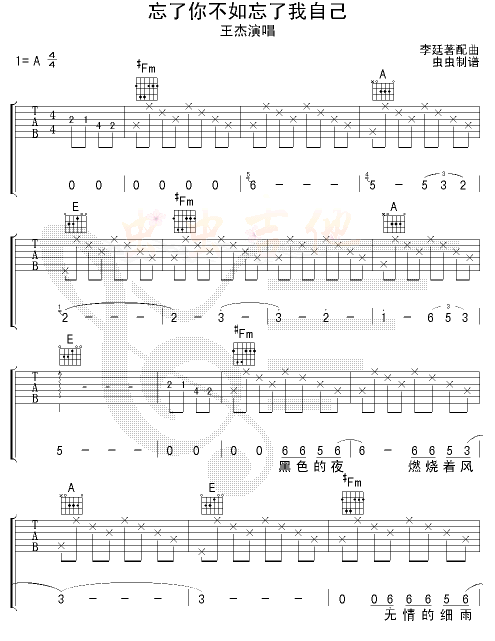 忘了你不如忘了自己|认证谱|吉他谱|图片谱|高清|王杰